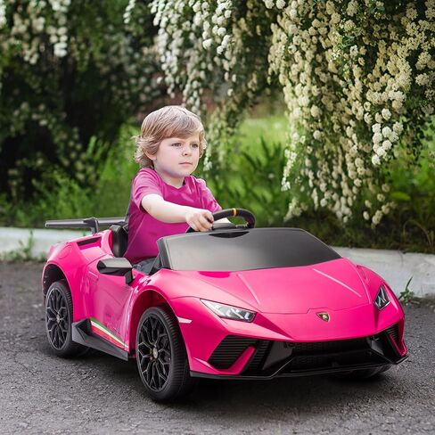 Qaba Lamborghini Huracan Licensed 12V Electric Car for Kids, Battery Powered Ride on Car with Parent Remote Control, Spring Suspension, Transport Wheel, Soft Start, LED Lights, Music, Pink in Saudi Arabia
