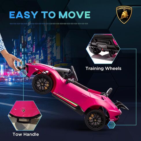Qaba Lamborghini Huracan Licensed 12V Electric Car for Kids, Battery Powered Ride on Car with Parent Remote Control, Spring Suspension, Transport Wheel, Soft Start, LED Lights, Music, Pink in Saudi Arabia