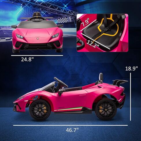 Qaba Lamborghini Huracan Licensed 12V Electric Car for Kids, Battery Powered Ride on Car with Parent Remote Control, Spring Suspension, Transport Wheel, Soft Start, LED Lights, Music, Pink in Saudi Arabia