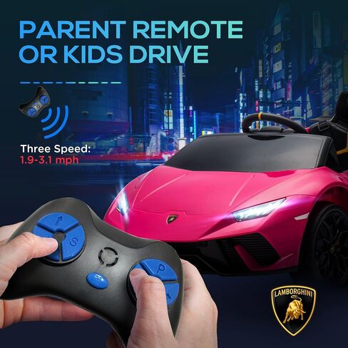 Qaba Lamborghini Huracan Licensed 12V Electric Car for Kids, Battery Powered Ride on Car with Parent Remote Control, Spring Suspension, Transport Wheel, Soft Start, LED Lights, Music, Pink in Saudi Arabia