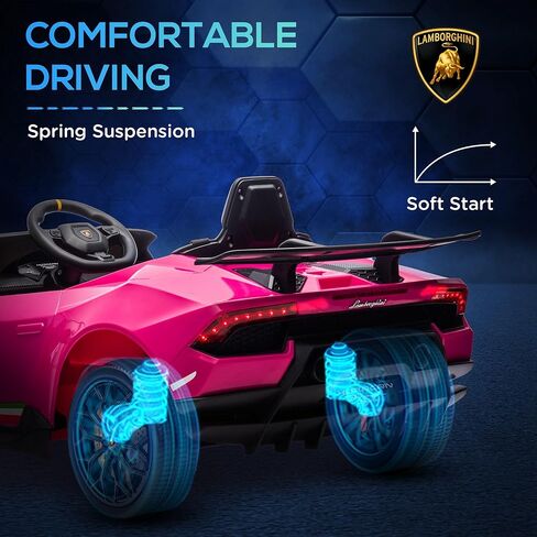 Qaba Lamborghini Huracan Licensed 12V Electric Car for Kids, Battery Powered Ride on Car with Parent Remote Control, Spring Suspension, Transport Wheel, Soft Start, LED Lights, Music, Pink in Saudi Arabia