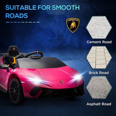 Qaba Lamborghini Huracan Licensed 12V Electric Car for Kids, Battery Powered Ride on Car with Parent Remote Control, Spring Suspension, Transport Wheel, Soft Start, LED Lights, Music, Pink in Saudi Arabia