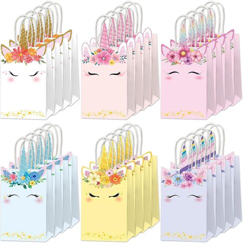 ZOIIWA 24Pcs Unicorn Party Favor Bags Rainbow Themed Treat Bags Pastel Unicorn Candy Goodie Bag Princess Paper Gift Bag with Handle Decorations for Birthday Baby Shower Wedding Party Decor Supplies in Saudi Arabia