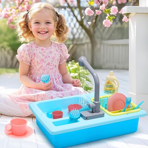 CUTE STONE Pretend Play Kitchen Sink Toys with Play Cooking Stove, Pot and Pan with Spray Realistic Light and Sound, Dish Rack & Play Cutting Food, Utensils Tableware Accessories for Kids Toddlers in Saudi Arabia