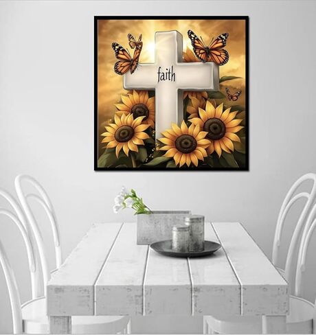 F-Canlan Round Full Drill Painting Painting Kit 5D Faith Diamond Art Kits للبالغين عباد الشمس عبر الماس مع لوحة الفراشة الماسية للأحجار الكريمة للمبتدئين البالغين (12 × 12 بوصة) in Saudi Arabia