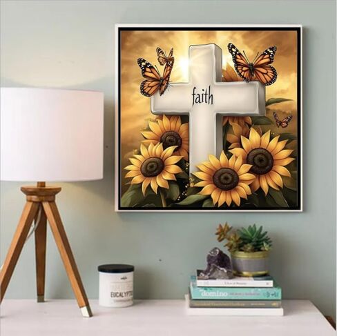 F-Canlan Round Full Drill Painting Painting Kit 5D Faith Diamond Art Kits للبالغين عباد الشمس عبر الماس مع لوحة الفراشة الماسية للأحجار الكريمة للمبتدئين البالغين (12 × 12 بوصة) in Saudi Arabia
