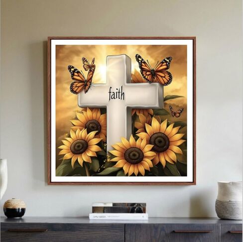 F-Canlan Round Full Drill Painting Painting Kit 5D Faith Diamond Art Kits للبالغين عباد الشمس عبر الماس مع لوحة الفراشة الماسية للأحجار الكريمة للمبتدئين البالغين (12 × 12 بوصة) in Saudi Arabia