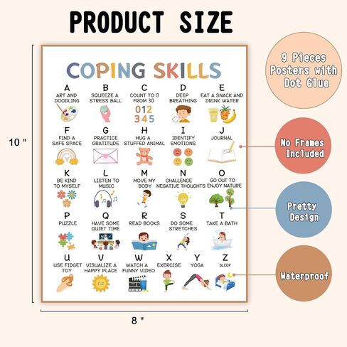 9 Calming Corner Posters, Feelings Chart for Kids, Calm Down Corner Mental Health Posters, Preschool Classroom Educational Poster Emotions Chart Coping Skills, Wall Art Decoration Mood Calming Sticker in Kuwait