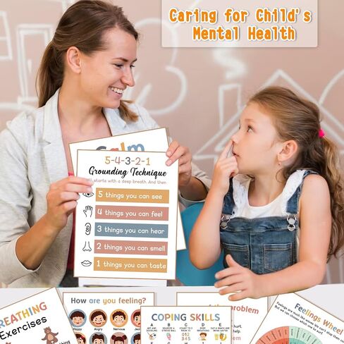 9 Calming Corner Posters, Feelings Chart for Kids, Calm Down Corner Mental Health Posters, Preschool Classroom Educational Poster Emotions Chart Coping Skills, Wall Art Decoration Mood Calming Sticker in Kuwait