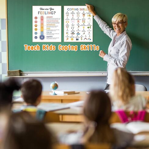 9 Calming Corner Posters, Feelings Chart for Kids, Calm Down Corner Mental Health Posters, Preschool Classroom Educational Poster Emotions Chart Coping Skills, Wall Art Decoration Mood Calming Sticker in Kuwait