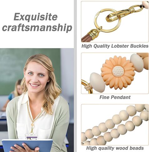 Lanyard-Teacher Lanyard مع حامل هوية/حبل خشبي لطيف ، حبل مطرز للمعلم والمرأة العاملة (ب) in Kuwait