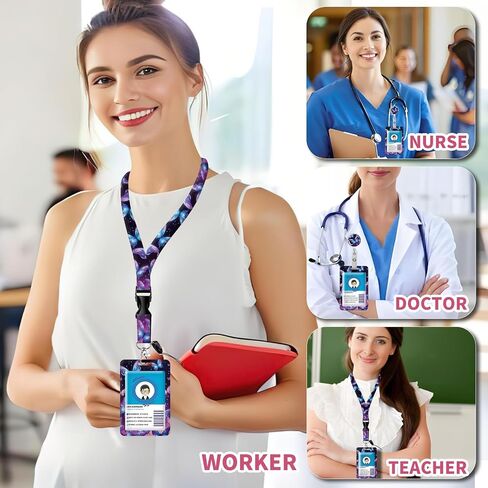 ID Badge Holder with Retractable Lanyard and Keychain, Badge Reel with Clip,Beige Flower Card Name Tag Lanyard ID Protector Bage Clips for Student, Women, Office (Luxury Blue Purple Butterfly) in Kuwait