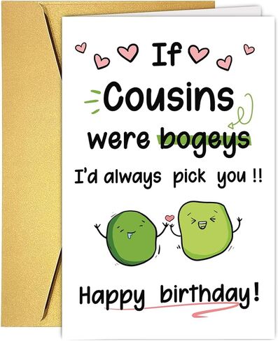 Funny Bogey Cousin Birthday Card for Him Her, Silly Birthday Gift For Cousin, Cute Unique Bday Card for Kids Children Family in Saudi Arabia