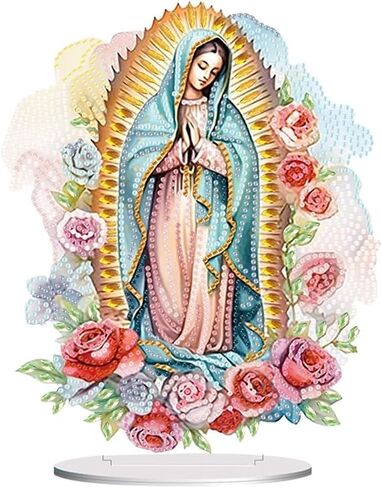 F-CANLAN 5D Diamond Painting Decorations Ornaments - Virgin Mary Prayer Decoration Desktop Diamond Painting with Gem Virgin Mary Decoration Desktop Diamond Art Kits for Adult Beginner (9.65X6.36 in) in Saudi Arabia