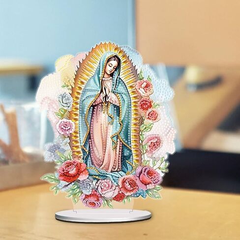 F-CANLAN 5D Diamond Painting Decorations Ornaments - Virgin Mary Prayer Decoration Desktop Diamond Painting with Gem Virgin Mary Decoration Desktop Diamond Art Kits for Adult Beginner (9.65X6.36 in) in Saudi Arabia