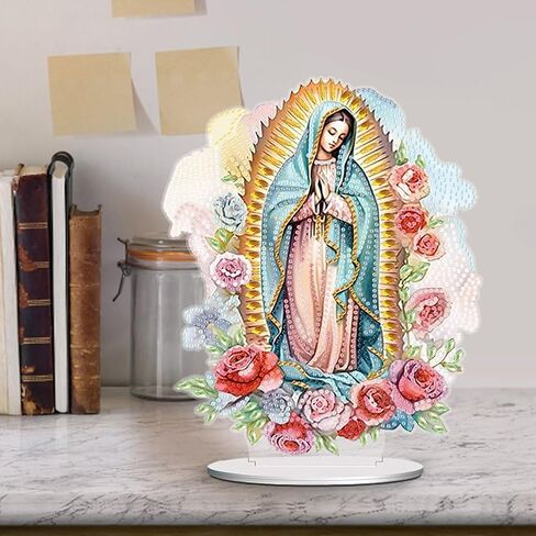 F-CANLAN 5D Diamond Painting Decorations Ornaments - Virgin Mary Prayer Decoration Desktop Diamond Painting with Gem Virgin Mary Decoration Desktop Diamond Art Kits for Adult Beginner (9.65X6.36 in) in Saudi Arabia