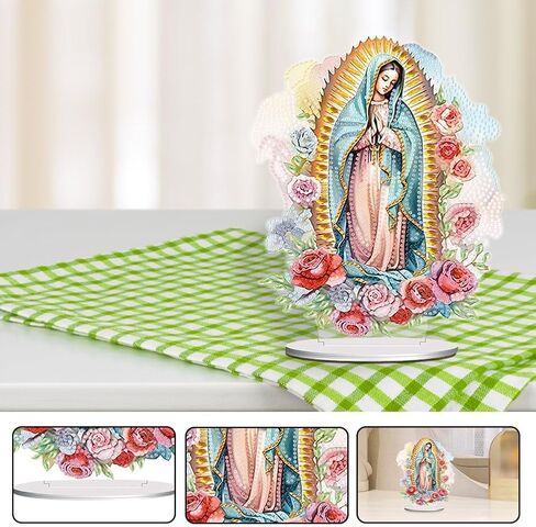 F-CANLAN 5D Diamond Painting Decorations Ornaments - Virgin Mary Prayer Decoration Desktop Diamond Painting with Gem Virgin Mary Decoration Desktop Diamond Art Kits for Adult Beginner (9.65X6.36 in) in Saudi Arabia