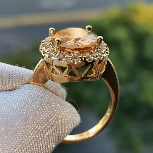WANGYUSHENG Champagne Oval & whiteRound Shaped CZ Engagement Jewelry Woman‘s Party Statement Cocktails Ring Size 6-10 (US Code 7) in Saudi Arabia