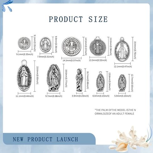 100Pcs Mix Metal Jesus Mary Saint Benedict Medallion Religious Spacer Beads Charm Pendant Oval Our Lady Loose Beads for Diy Catholic Jewelry Rosary Necklace Bracelet Making in Saudi Arabia