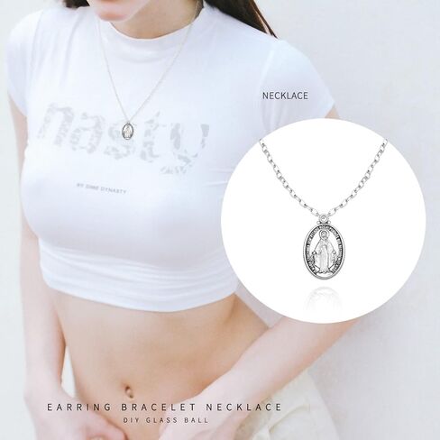 100Pcs Mix Metal Jesus Mary Saint Benedict Medallion Religious Spacer Beads Charm Pendant Oval Our Lady Loose Beads for Diy Catholic Jewelry Rosary Necklace Bracelet Making in Saudi Arabia