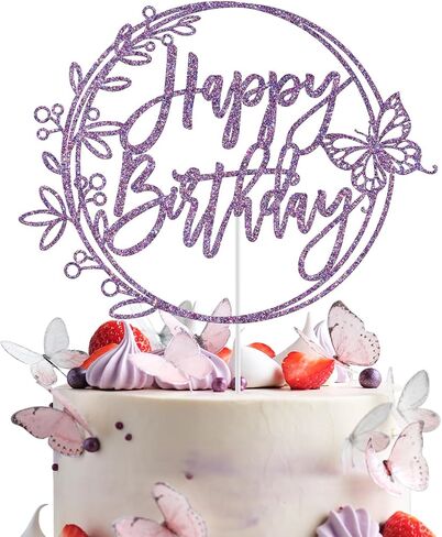 كعكة عيد ميلاد سعيد الفراشة ، والبنات ، والبنات ، والنساء ، ديكورات كعكة عيد ميلاد سعيد ، وذكرى الفراشة بذكرى زفاف زفاف ديكورات حفلات استحمام الطفل (بريق أرجواني) in Kuwait