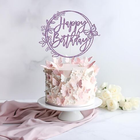 كعكة عيد ميلاد سعيد الفراشة ، والبنات ، والبنات ، والنساء ، ديكورات كعكة عيد ميلاد سعيد ، وذكرى الفراشة بذكرى زفاف زفاف ديكورات حفلات استحمام الطفل (بريق أرجواني) in Kuwait