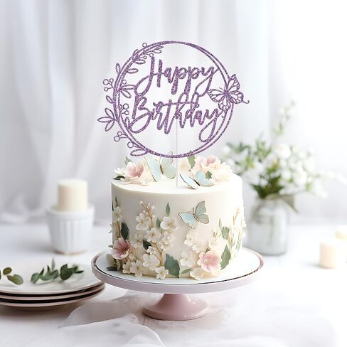 كعكة عيد ميلاد سعيد الفراشة ، والبنات ، والبنات ، والنساء ، ديكورات كعكة عيد ميلاد سعيد ، وذكرى الفراشة بذكرى زفاف زفاف ديكورات حفلات استحمام الطفل (بريق أرجواني) in Kuwait