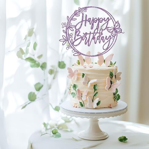 كعكة عيد ميلاد سعيد الفراشة ، والبنات ، والبنات ، والنساء ، ديكورات كعكة عيد ميلاد سعيد ، وذكرى الفراشة بذكرى زفاف زفاف ديكورات حفلات استحمام الطفل (بريق أرجواني) in Kuwait