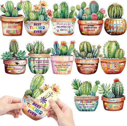 12pcs تقدير المعلم حاملي بطاقة هدايا Cactus Cards الأكمام لنهاية نهاية العام لوازم حفلات التخرج in Saudi Arabia