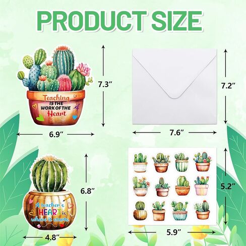 12pcs تقدير المعلم حاملي بطاقة هدايا Cactus Cards الأكمام لنهاية نهاية العام لوازم حفلات التخرج in Saudi Arabia