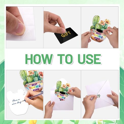 12pcs تقدير المعلم حاملي بطاقة هدايا Cactus Cards الأكمام لنهاية نهاية العام لوازم حفلات التخرج in Saudi Arabia