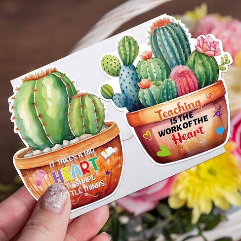 12pcs تقدير المعلم حاملي بطاقة هدايا Cactus Cards الأكمام لنهاية نهاية العام لوازم حفلات التخرج in Saudi Arabia