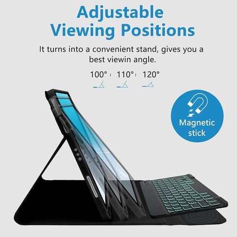 MMK for iPad Air 11 inch (M2) 2024 & iPad Air 5th 4th Generation Case with Keyboard 10.9 Inch, for iPad Case with 7 Colors Backlit Bluetooth Keyboard,Keyboard Cover with Pencil Holder, Light Blue in Kuwait