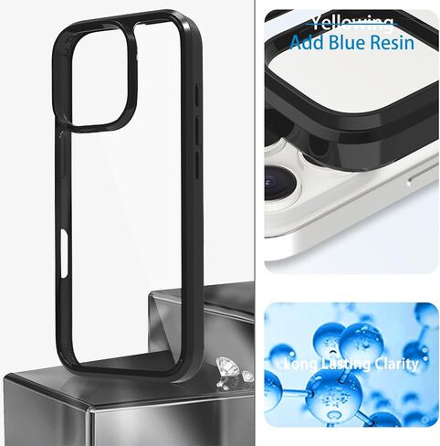 JJGoo متوافق مع حافظة iPhone 16 Pro، حافظة هاتف شفافة مضادة للصدمات، غطاء واقٍ خلفي صلب مضاد للخدش لهاتف iPhone 16 Pro 6.3 بوصة، شفاف in Kuwait