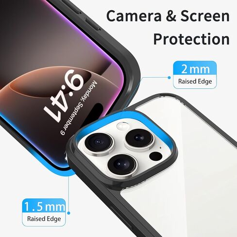 JJGoo متوافق مع حافظة iPhone 16 Pro، حافظة هاتف شفافة مضادة للصدمات، غطاء واقٍ خلفي صلب مضاد للخدش لهاتف iPhone 16 Pro 6.3 بوصة، شفاف in Kuwait