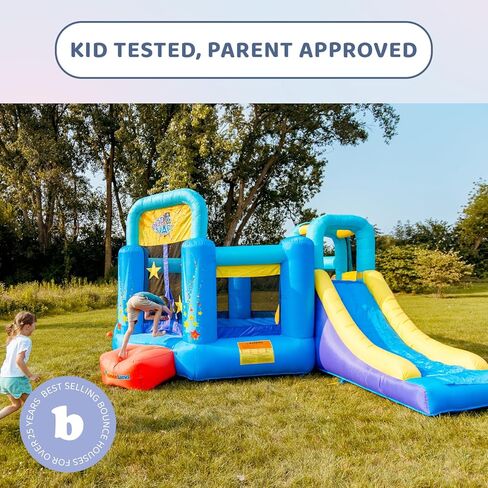 Bounceland Pop Star نفخ ترتد منزل الحارس، منطقة كذاب كبيرة مع شريحة طويلة، جدار التسلق، طوق كرة السلة، وشملت UL 1HP منفاخ، 15 قدم × 13 قدم × 8.3 قدم ارتفاع، موضوع حفلة البوب ​​ستار للأطفال in Kuwait