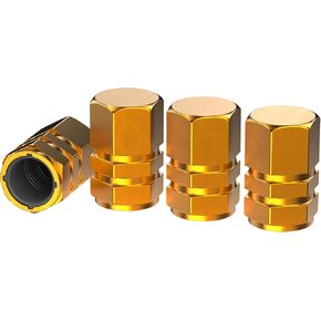 Tire Valve Stem Caps - 4 Pack - Anodized Aluminum - Corrosion Resistant - Cars Trucks Motorcycles SUVs and Bikes - Universal Hexagon Designed stem caps by Vexzu (Black)