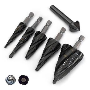 (1/8" to 1/2") Step Drill Bits Set Cobalt & High-Speed Steel Kit for Metal, Stainless Steel, Aluminum, Wood, Plastic - Impact Ready with 1/4" Hex Shank