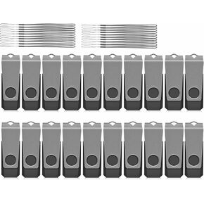 AGECASH 4GB محرك فلاش USB السائبة محرك أقراص USB 20 حزمة USB 2.0 محرك الإبهام ذاكرة عصا Pendrive الرمز البريدي محرك أقراص USB مفتاح مع 20PCS الحبل، محرك القفز الدوار 4 جيجابايت للعودة إلى المدرسة، المكتب، المشروع (رمادي)