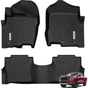 YITAMOTOR Floor Mats Compatible with 2017-2021 Nissan Titan, 2016-2021 Nissan Titan XD Crew Cab with 1st Row Bucket Seat, Custom Fit Floor Liners, 1st & 2nd Row All-Weather Protection, Black