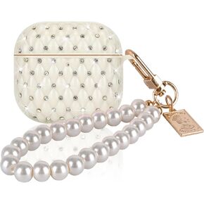 CameCosy for AirPods 4th Generation Case Glitter Diamond with Pretty Pearl Wrist Chain,Clear Sparkle Bling Design for Women Soft TPU Shockproof Protective Cover for Airpods 4