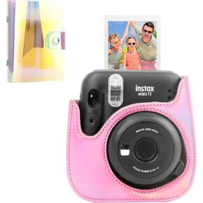 Protective Case for Fujifilm Instax Mini 11 12 9 Instant Camera, Premium PU Leather Bag Cover with Removable Strap, Camera Case with Mini Photo Album, Album for Instax Mini Camrea (Colorful Silver)