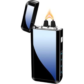 Electric Lighter Rechargeable Lighter Big Flame Arc Lighter Type-C Plasma Lighter Windproof Lighter Candle Lighter with LED Battery Indicator for Camping, Adventure (Blue)