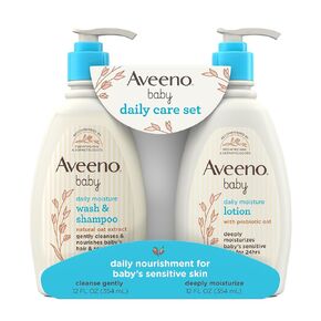 Aveeno Baby Daily Care Gift Set with Natural Oat Extract & Oatmeal, Contains Daily Moisturizing Body Lotion & Gentle 2-in-1 Baby Bath Wash & Shampoo, Hypoallergenic & Paraben-Free, 2 items