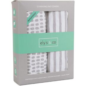 Ely’s & Co. Waterproof Pack and Play/Mini Crib Sheets – All-in-One Mattress Protector and Fitted Playard Sheets – Jersey Cotton – Mauve Pink Splash & Stripes, Baby Girl Nursery Bedding – 2-Pack in Saudi Arabia