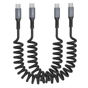 كابل USBC ملفوف 240 واط إلى USBC [3FT 2Pack]، كابل شحن سريع للسيارة 100 واط PD3.1 سلك نوع C متوافق مع iPhone 16/15 Pro Max، شاحن سيارة، MacBook Pro/Air، iPad Pro، Samsung، Pixel، كمبيوتر محمول