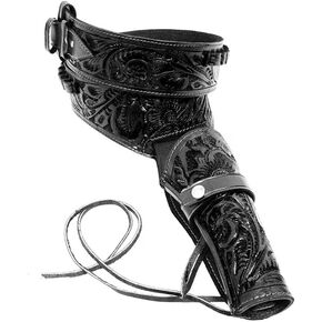 38/357 Caliber Western Leather Gun Holster & Belt - Cowboy Style Single Drop Rig Standard Barrel - Authentic Handmade Hand Tooled