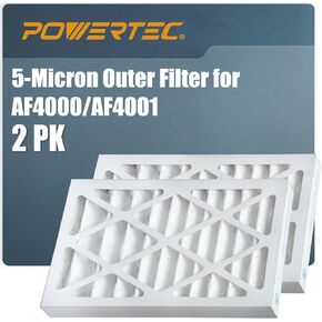 POWERTEC 75040V 5 Micron Outer Filter for POWERTEC AF4000, AF4001/ WEN 3410/ Shop Fox W1830 Air Filtration System, 2pk, Air Filtration Systems Woodworking for Shop Dust Collectors, Workshop and Garage