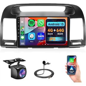 راديو 4G+64G لسيارة Toyota Camry 2000-2006، Rimoody Android 13 Car Stereo Carplay Andorid Auto Mirror Link 9 بوصة HD شاشة لمس GPS واي فاي بلوتوث FM/RDS EQ-32 SWC كاميرا احتياطية لشاشة مقسمة