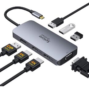USB C to Dual HDMI Adapter,7 in 1 USB C Docking Station to Dual HDMI Displayport VGA Adapter,USB C to 3USB 2.0, Multi Monitor Adapter for Dell XPS 13 15,Lenovo Yoga,Huawei Matebook X pro,etc